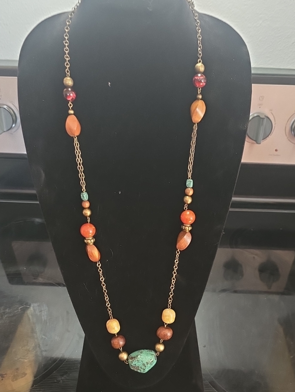 Bohemian Turquoise and Earth-Tone Beaded Necklace - Women's Jewelry 20"